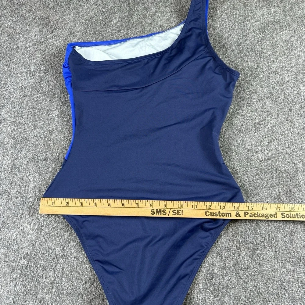 Cupshe One Piece Swimsuit Women's M Blue Colorblock One Shoulder Slim Sculpt NWT